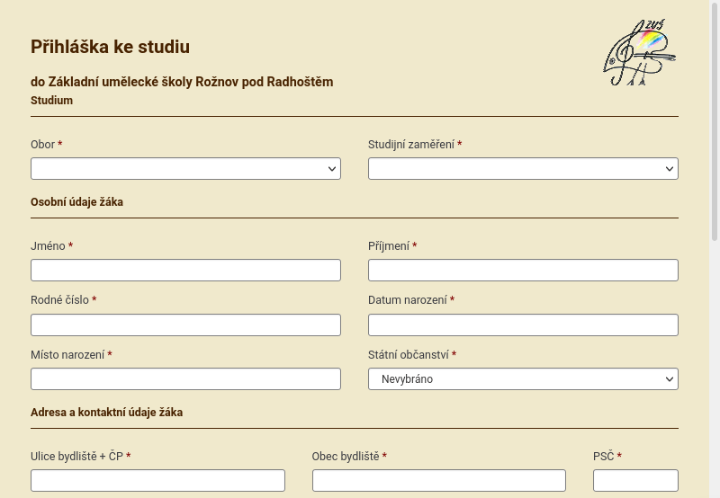 Přihláška ke studiu - přesměrování